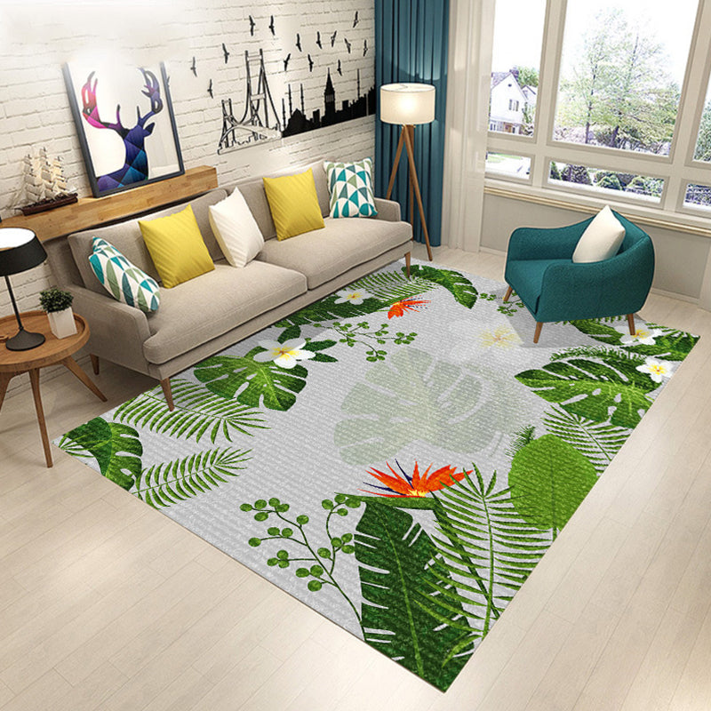 Scandinavian Modern Rug in Black and Blue Botanical Leaf Floral Pattern Rug Polyester Pet Friendly Carpet for Home Decor Green Clearhalo 'Area Rug' 'Modern' 'Rugs' Rug' 1715320