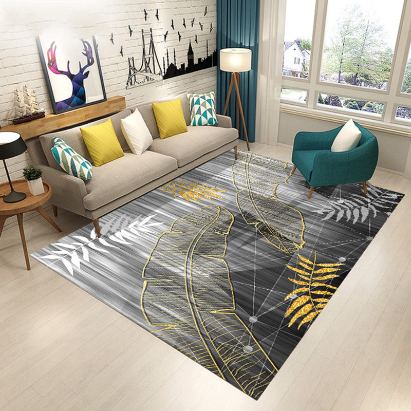 Scandinavian Modern Rug in Black and Blue Botanical Leaf Floral Pattern Rug Polyester Pet Friendly Carpet for Home Decor Black Clearhalo 'Area Rug' 'Modern' 'Rugs' Rug' 1715321