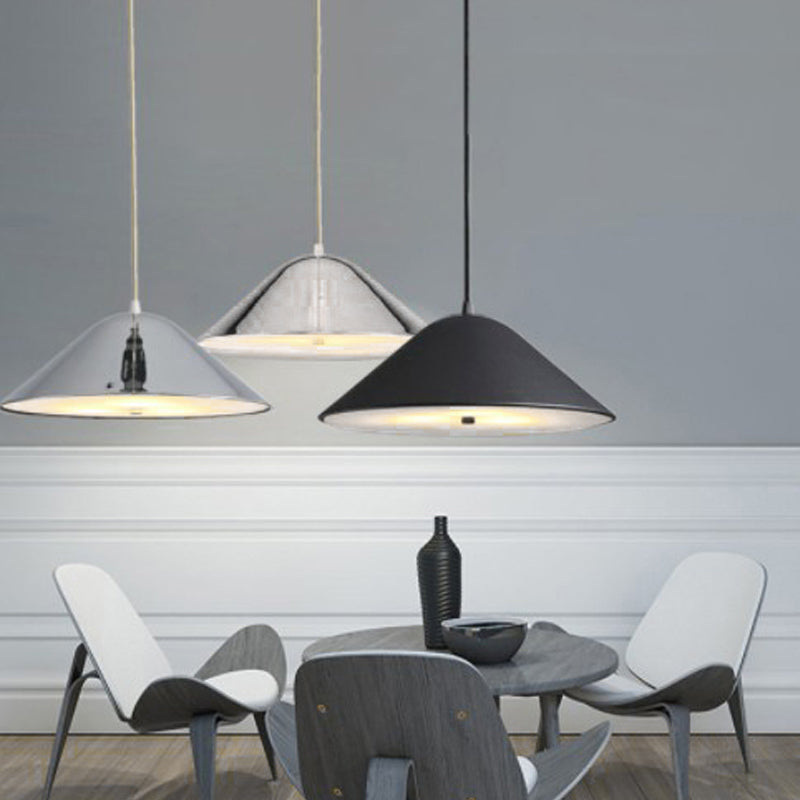 Matte Black/Polished Chrome/Polished Rose Gold Tapered Suspension Light Modern Metal 1 Light Ceiling Pendant Light for Dining Room Clearhalo 'Ceiling Lights' 'Modern Pendants' 'Modern' 'Pendant Lights' 'Pendants' Lighting' 171533