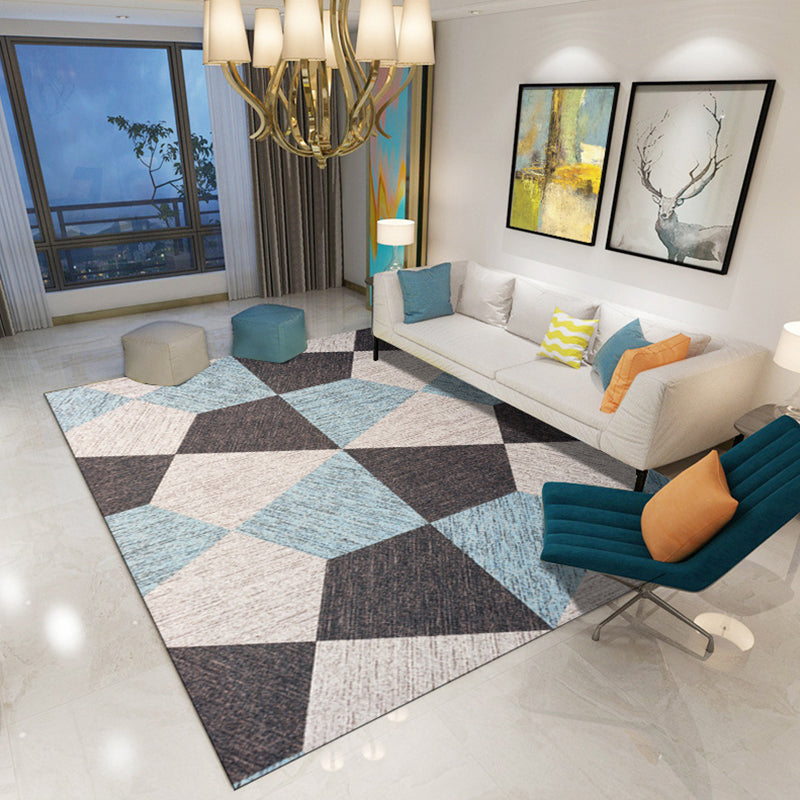 Modern Living Room Rug in Blue and Brown Color Block Irregular Shape Print Rug Polyester Pet Friendly Area Rug Black Clearhalo 'Area Rug' 'Modern' 'Rugs' Rug' 1715359