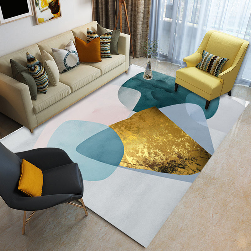 Nordic Modern Rug in Ivory and Blue Color Block Irregular Shape Pattern Rug Polyester Washable Carpet for Home Decor Gold Clearhalo 'Area Rug' 'Modern' 'Rugs' Rug' 1715411