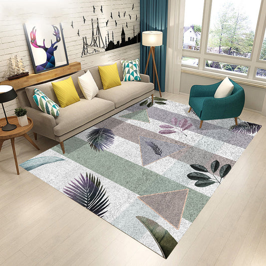 Blue and Brown Bedroom Rug Modern Botanical Flower Leaf Pattern Area Rug Polyester Pet Friendly Carpet Light Gray Clearhalo 'Area Rug' 'Modern' 'Rugs' Rug' 1715452