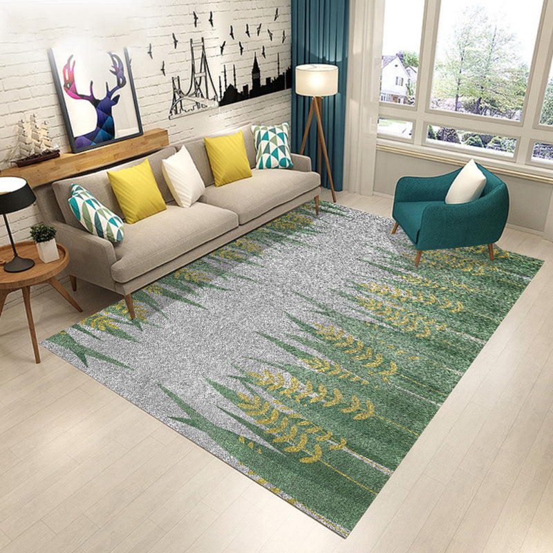 Blue and Brown Bedroom Rug Modern Botanical Flower Leaf Pattern Area Rug Polyester Pet Friendly Carpet Green Clearhalo 'Area Rug' 'Modern' 'Rugs' Rug' 1715453