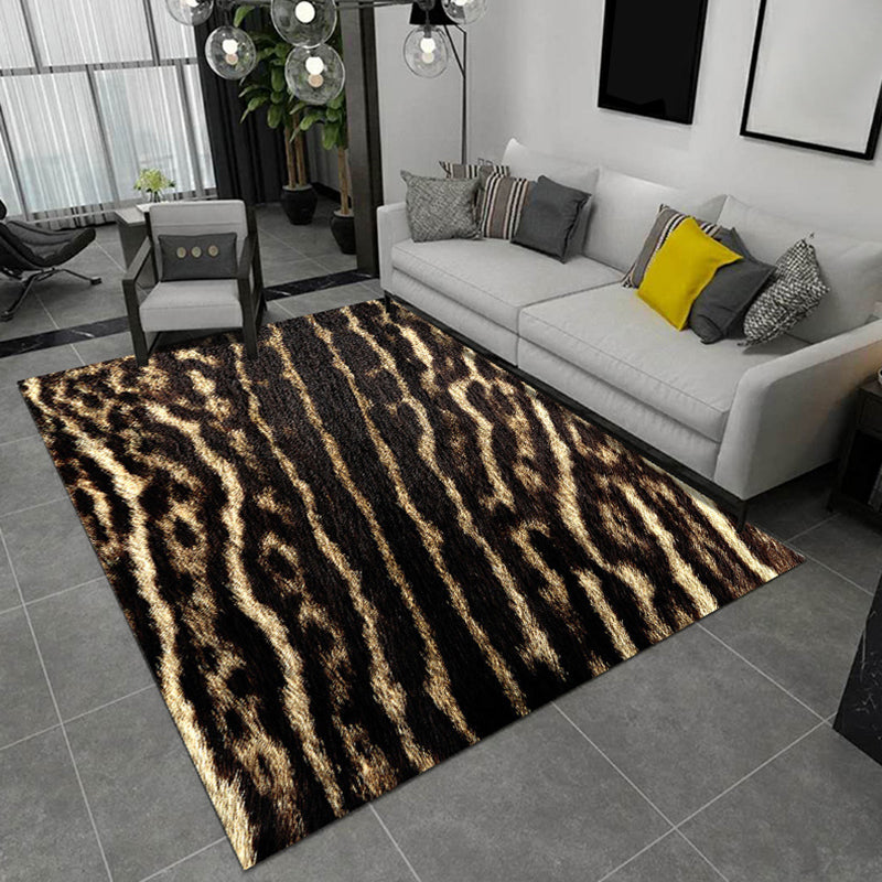 Black and Brown Bedroom Rug Modern Animal Leopard Tiger Pattern Area Rug Polyester Anti-Slip Backing Carpet Black Clearhalo 'Area Rug' 'Modern' 'Rugs' Rug' 1715489