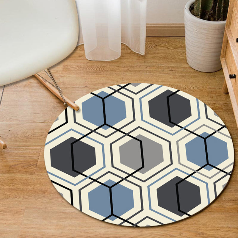 Grey and Yellow Bedroom Rug Modern Geometric Hexagon Triangle Pattern Area Rug Polyester Pet Friendly Carpet Blue Clearhalo 'Area Rug' 'Modern' 'Rugs' Rug' 1715533