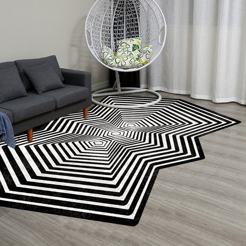 Black Irregular Rug Bedroom Novelty 3D Line Pattern Area Rug Polyester Pet Friendly Carpet Black Clearhalo 'Area Rug' 'Rug' 1715555