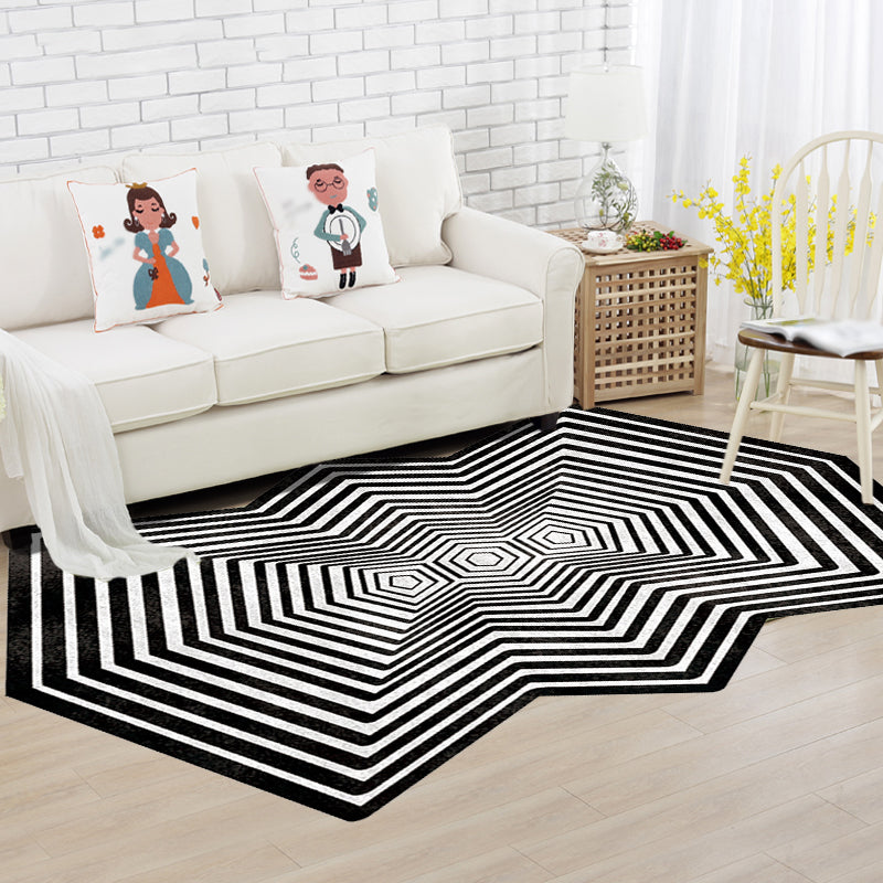Black Irregular Rug Bedroom Novelty 3D Line Pattern Area Rug Polyester Pet Friendly Carpet Clearhalo 'Area Rug' 'Rug' 1715556