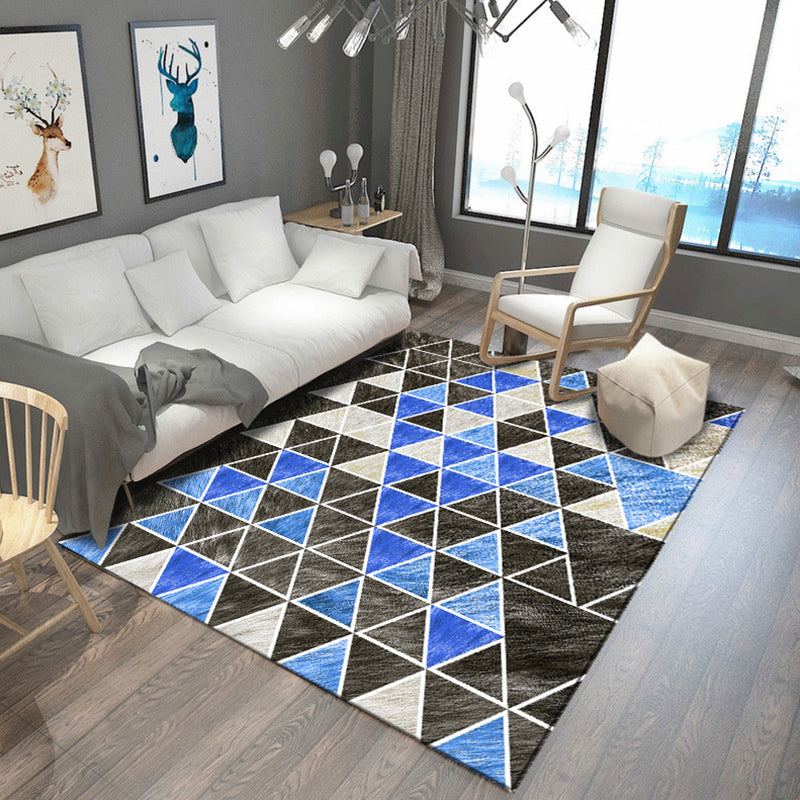 Modern Living Room Rug in Grey and Blue Geometric Triangle Hexagon Print Rug Polyester Anti-Slip Area Rug Blue Clearhalo 'Area Rug' 'Modern' 'Rugs' Rug' 1715611