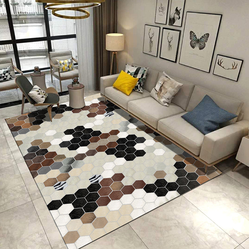 Modern Living Room Rug in Grey and Blue Geometric Triangle Hexagon Print Rug Polyester Anti-Slip Area Rug Brown Clearhalo 'Area Rug' 'Modern' 'Rugs' Rug' 1715617