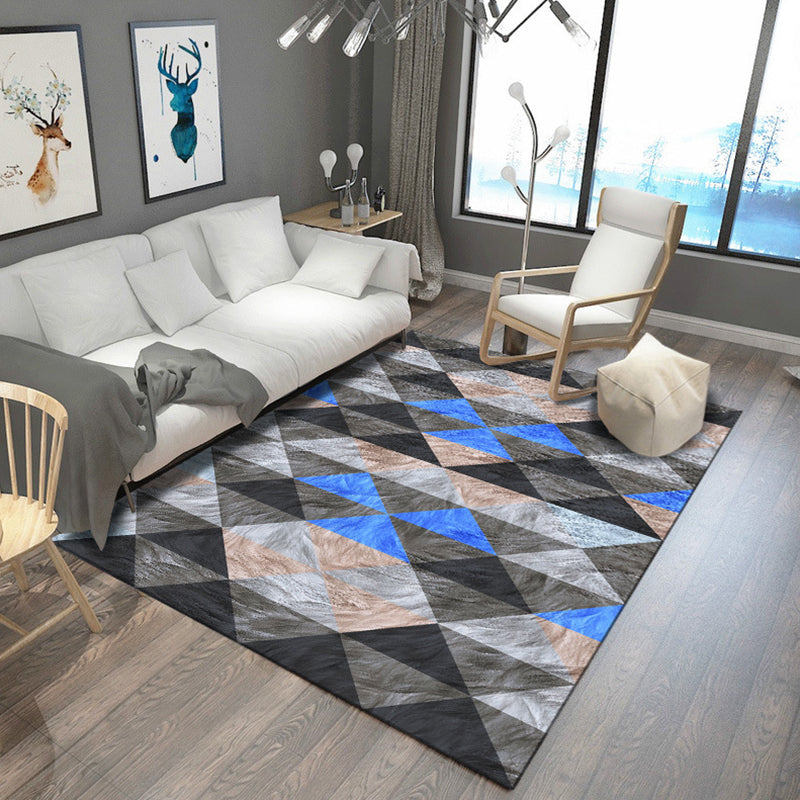 Modern Living Room Rug in Grey and Blue Geometric Triangle Hexagon Print Rug Polyester Anti-Slip Area Rug Black Clearhalo 'Area Rug' 'Modern' 'Rugs' Rug' 1715618