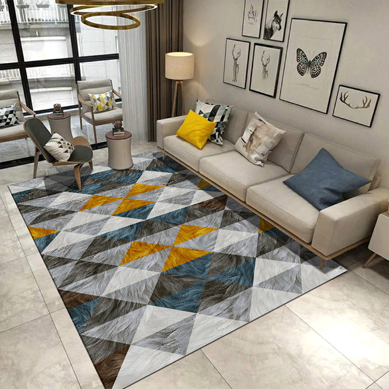 Modern Living Room Rug in Grey and Blue Geometric Triangle Hexagon Print Rug Polyester Anti-Slip Area Rug Grey Clearhalo 'Area Rug' 'Modern' 'Rugs' Rug' 1715620