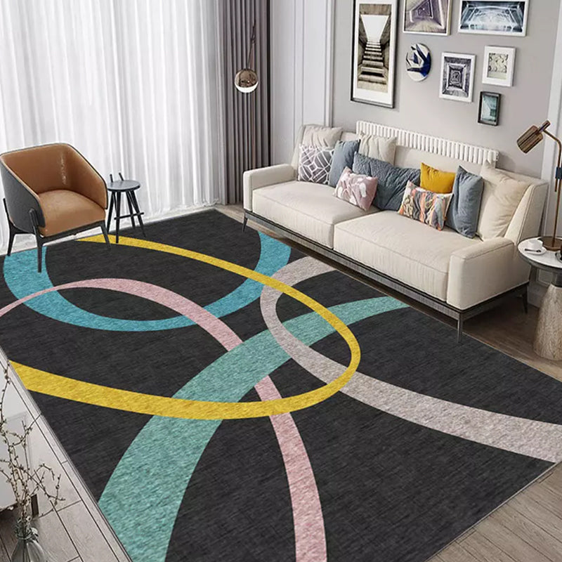 Unique Colorblock Geometric Pattern Rug Polyester Modernist Rug Pet Friendly Anti-Slip Backing Area Rug for Living Room Black Clearhalo 'Area Rug' 'Modern' 'Rugs' Rug' 1715931