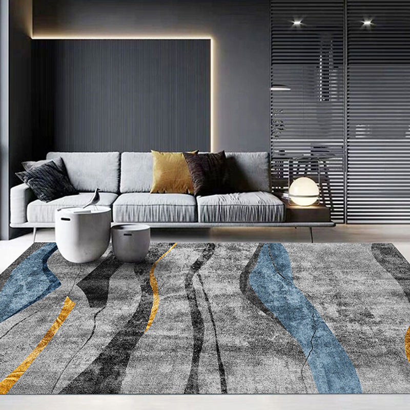 Contemporary Colorblock Rug Blue Polyester Rug Anti-Slip Backing Pet Friendly Area Rug for Living Room Light Gray Clearhalo 'Area Rug' 'Modern' 'Rugs' Rug' 1716151