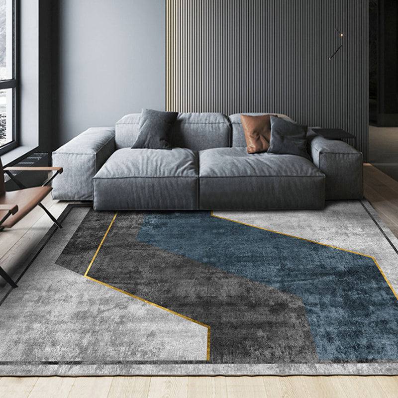 Contemporary Colorblock Rug Blue Polyester Rug Anti-Slip Backing Pet Friendly Area Rug for Living Room Carbon Clearhalo 'Area Rug' 'Modern' 'Rugs' Rug' 1716152