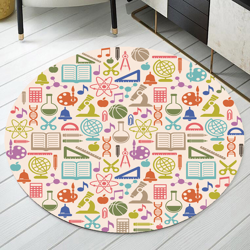 Apricot Kids Rug Polyester Stationery Pattern Rug Pet Friendly Washable Anti-Slip Backing Carpet for Decoration Clearhalo 'Area Rug' 'Rug' 1716162