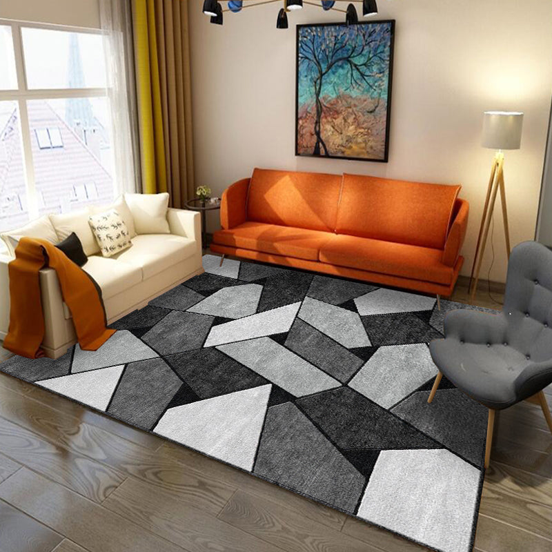 Contemporary Living Room Rug Colorblock Geometric Pattern Rug Polyester Washable Anti-Slip Pet Friendly Area Rug Dark Gray Clearhalo 'Area Rug' 'Modern' 'Rugs' Rug' 1716250