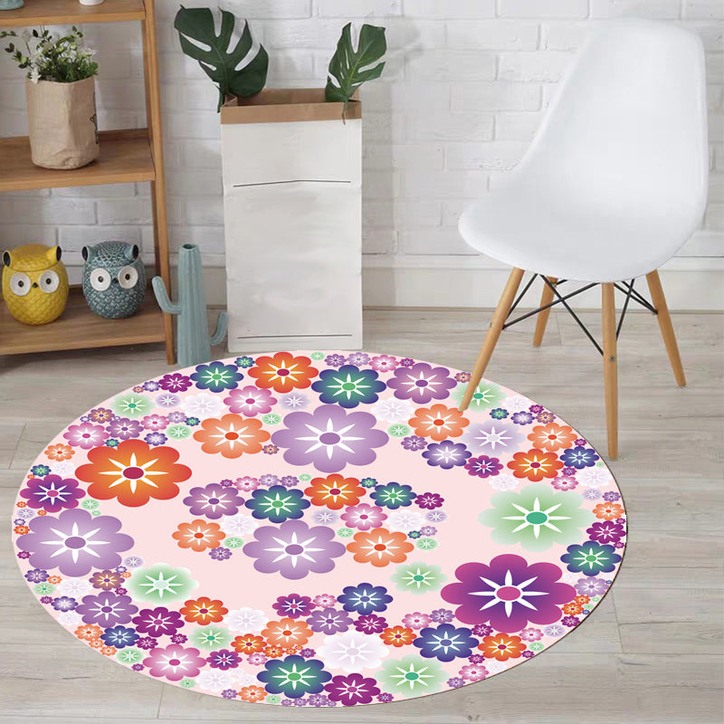 Unique Floral Pattern Rug Pink and Orange Kids Rug Polyester Pet Friendly Washable Non-Slip Backing Area Rug for Nursery Purple Clearhalo 'Area Rug' 'Rug' 1716312