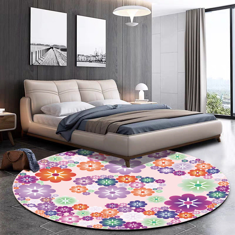 Unique Floral Pattern Rug Pink and Orange Kids Rug Polyester Pet Friendly Washable Non-Slip Backing Area Rug for Nursery Clearhalo 'Area Rug' 'Rug' 1716313