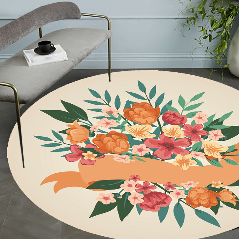 Unique Floral Pattern Rug Pink and Orange Kids Rug Polyester Pet Friendly Washable Non-Slip Backing Area Rug for Nursery Clearhalo 'Area Rug' 'Rug' 1716319