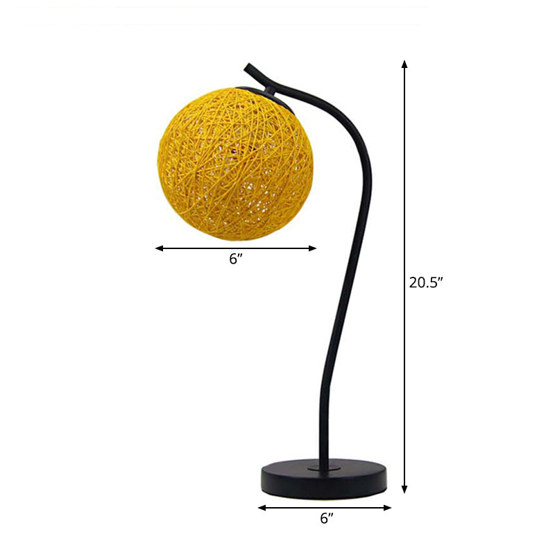 Yellow/Ivory Handmade Table Lamp Countryside Style 1-Light Rattan Table Lamp with Ball Shade for Bedroom Clearhalo 'Lamps' 'Table Lamps' Lighting' 171634