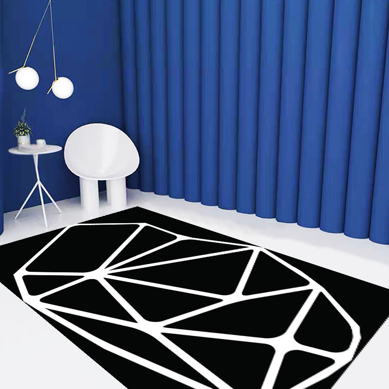 Black and White Bedroom Rug Contemporary Geometric Pattern Rug Leather Pet Friendly Non-Slip Carpet Black Clearhalo 'Area Rug' 'Rug' 1716470