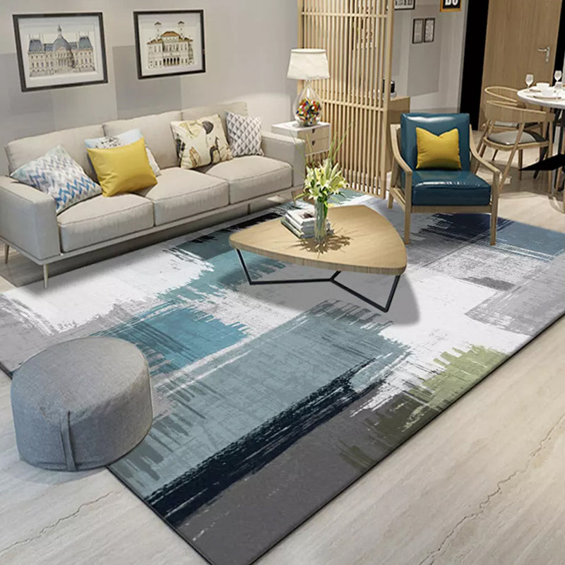 Fancy Colorblock Geometric Pattern Rug with Swirl Stripe Polyester Nordic Rug Pet Friendly Anti-Slip Backing Area Rug for Living Room Blue Clearhalo 'Area Rug' 'Modern' 'Rugs' Rug' 1716601