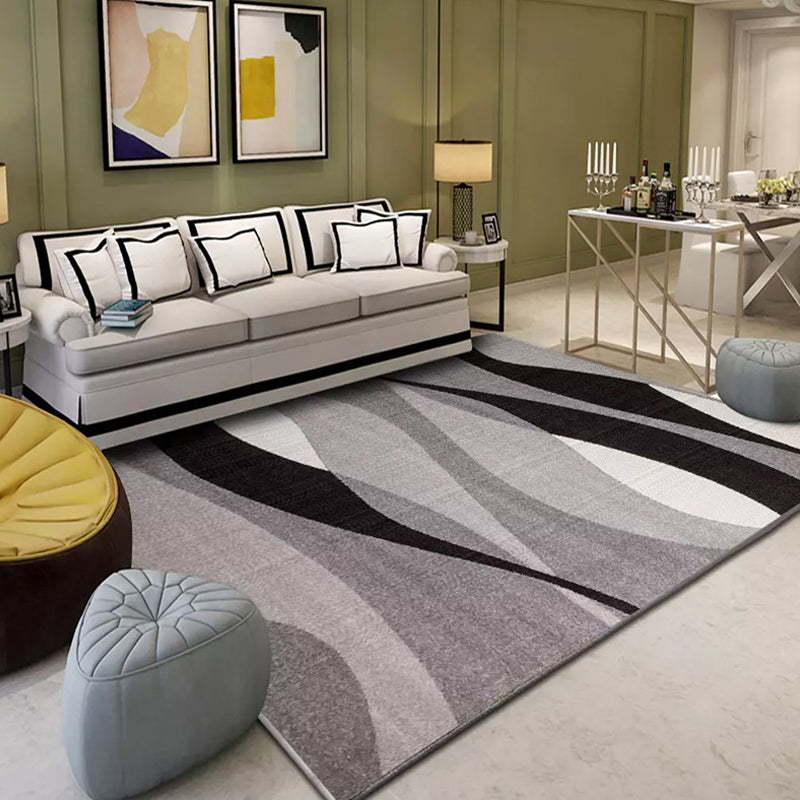 Fancy Colorblock Geometric Pattern Rug with Swirl Stripe Polyester Nordic Rug Pet Friendly Anti-Slip Backing Area Rug for Living Room Grey Clearhalo 'Area Rug' 'Modern' 'Rugs' Rug' 1716603