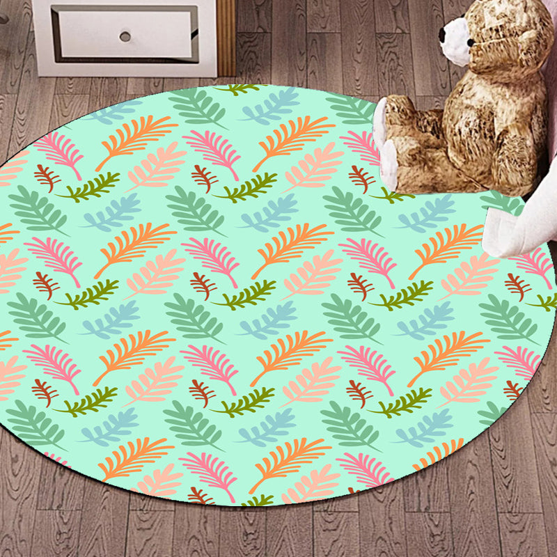 Unique Leaf Pattern Rug Green Kids Rug Polyester Washable Pet Friendly Anti-Slip Carpet for Children's Room Clearhalo 'Area Rug' 'Rug' 1716607