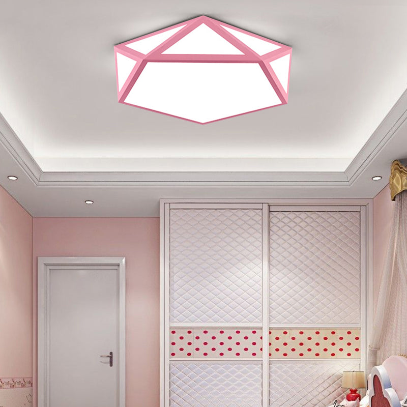 Acrylic Pentagon Ceiling Light Kid Bedroom Macaron Loft Ceiling Mount Light with Metal Guard Pink Clearhalo 'Ceiling Lights' 'Close To Ceiling Lights' 'Close to ceiling' 'Flush mount' Lighting' 171675