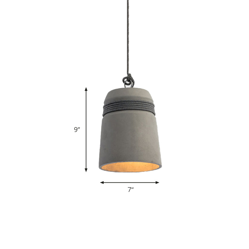 Concrete Bell Shade Pendant Ceiling Light Industrial 1 Light Grey Hanging Ceiling Light with Grey/Black/Wood Rope Clearhalo 'Ceiling Lights' 'Modern Pendants' 'Modern' 'Pendant Lights' 'Pendants' Lighting' 171685