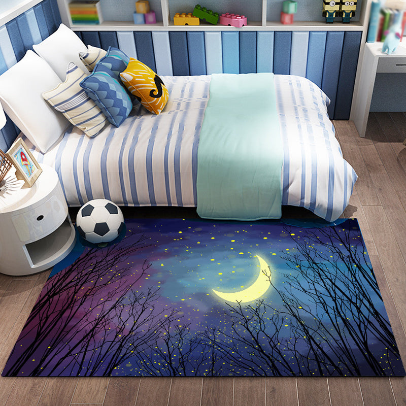 Pink and Blue Kids Rug Polyester Forest and City Pattern Rug Pet Friendly Washable Anti-Slip Backing Carpet for Decoration Purplish Blue Clearhalo 'Area Rug' 'Rug' 1716949