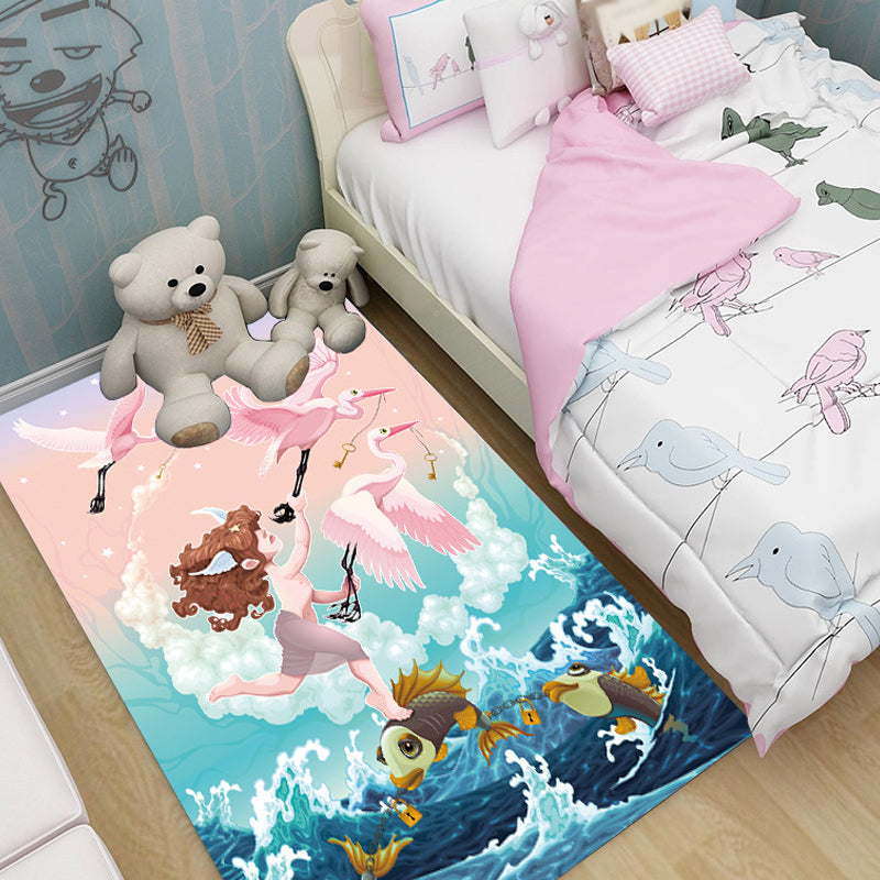 Pink and Blue Kids Rug Polyester Forest and City Pattern Rug Pet Friendly Washable Anti-Slip Backing Carpet for Decoration Blue Clearhalo 'Area Rug' 'Rug' 1716955
