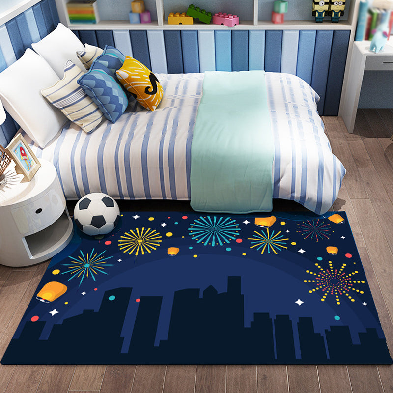 Pink and Blue Kids Rug Polyester Forest and City Pattern Rug Pet Friendly Washable Anti-Slip Backing Carpet for Decoration Dark Blue Clearhalo 'Area Rug' 'Rug' 1716957
