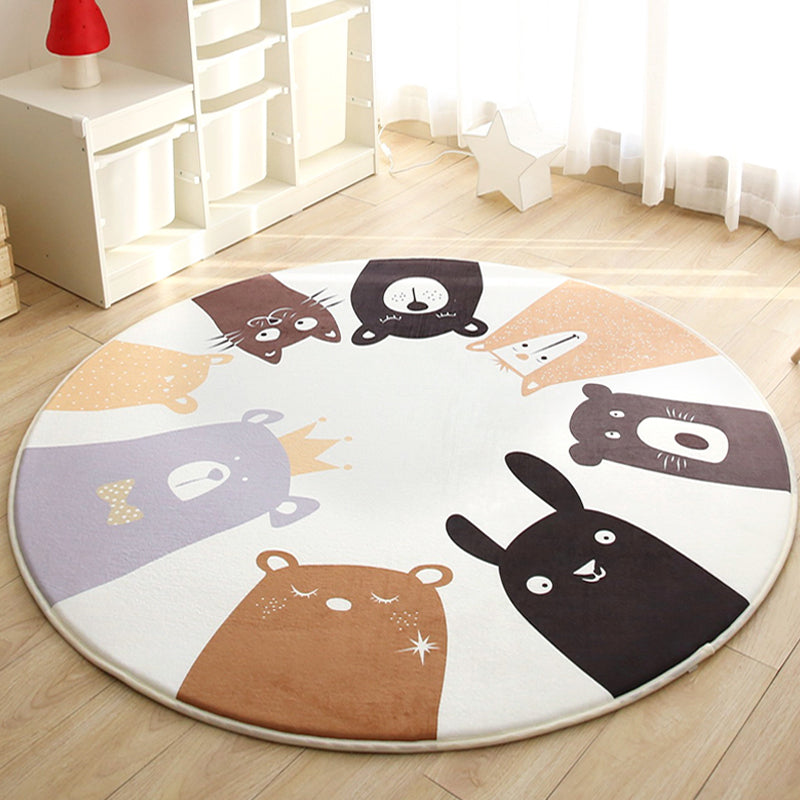 Kids Cartoon Animal Pattern Rug Grey and Green Polyester Rug Washable Pet Friendly Non-Slip Area Rug for Child's Bedroom Ivory Clearhalo 'Area Rug' 'Rug' 1716963