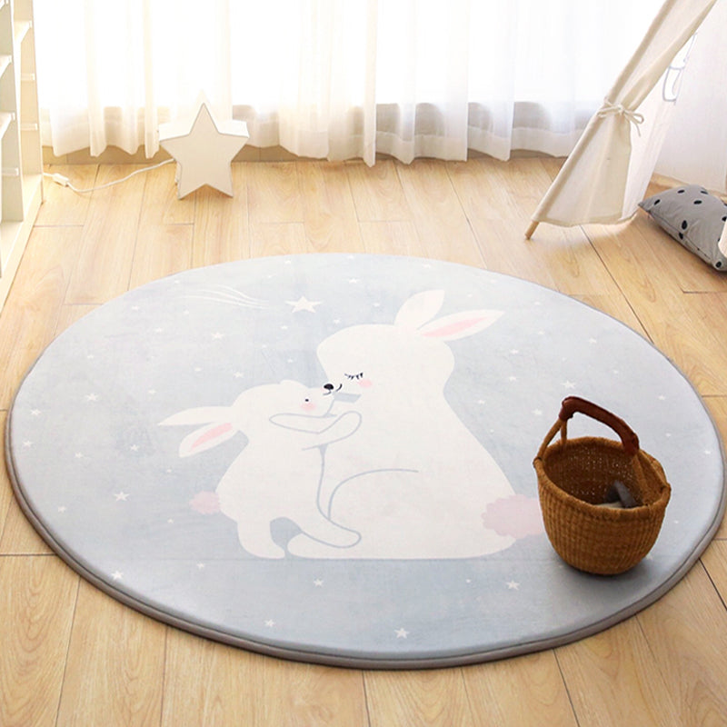 Kids Cartoon Animal Pattern Rug Grey and Green Polyester Rug Washable Pet Friendly Non-Slip Area Rug for Child's Bedroom Light Gray Clearhalo 'Area Rug' 'Rug' 1716964