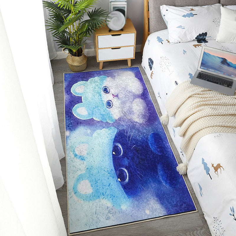 Kids Dog Pattern Rug Green and Blue Polyester Rug Washable Pet Friendly Non-Slip Area Rug for Child's Bedroom Dark Blue Clearhalo 'Area Rug' 'Rug' 1716979
