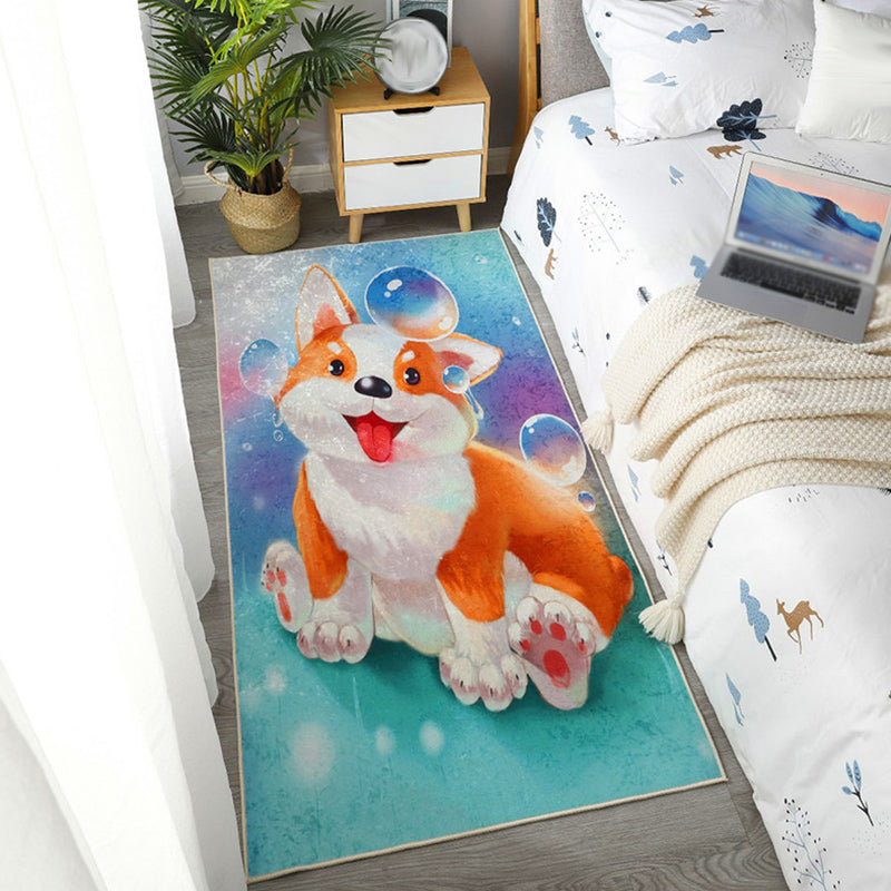 Kids Dog Pattern Rug Green and Blue Polyester Rug Washable Pet Friendly Non-Slip Area Rug for Child's Bedroom Orange Clearhalo 'Area Rug' 'Rug' 1716980