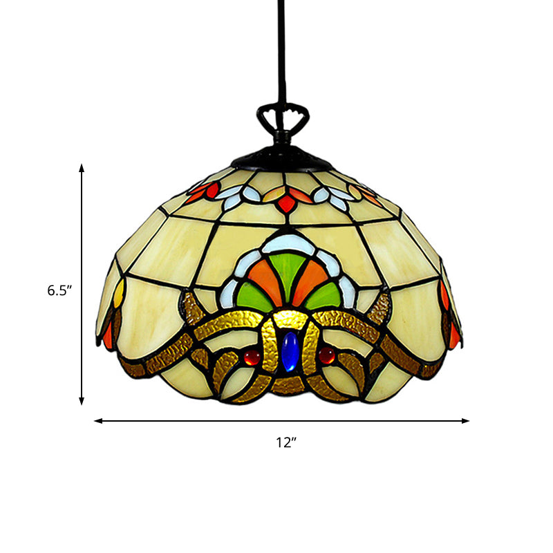 Victorian Pendant Lighting for Kitchen Island Adjustable Stained Glass Floral Ceiling Fixture in Yellow-White/White-Green/Yellow Clearhalo 'Ceiling Lights' 'Close To Ceiling Lights' 'Industrial' 'Middle Century Pendants' 'Pendant Lights' 'Pendants' 'Tiffany close to ceiling' 'Tiffany Pendants' 'Tiffany' Lighting' 171700