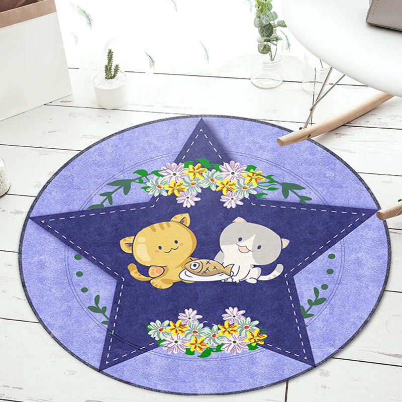 Black and Green Kids Rug Polyester Cartoon Animal and Floral Pattern Rug Pet Friendly Washable Anti-Slip Backing Carpet for Decoration Purple Clearhalo 'Area Rug' 'Rug' 1717071