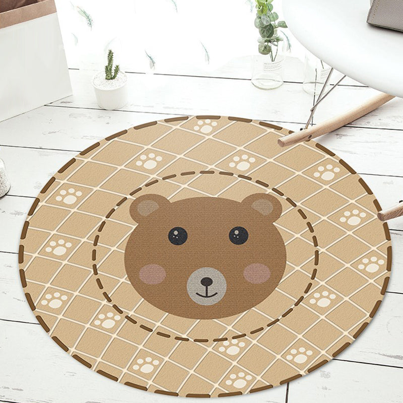 Black and Green Kids Rug Polyester Cartoon Animal and Floral Pattern Rug Pet Friendly Washable Anti-Slip Backing Carpet for Decoration Light Brown Clearhalo 'Area Rug' 'Rug' 1717076