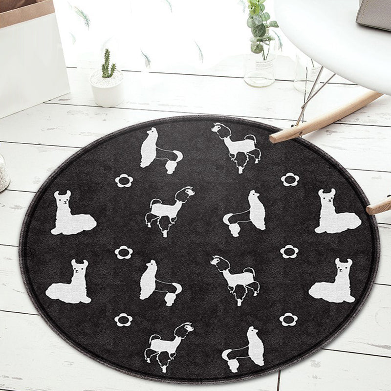 Black and Green Kids Rug Polyester Cartoon Animal and Floral Pattern Rug Pet Friendly Washable Anti-Slip Backing Carpet for Decoration Black Clearhalo 'Area Rug' 'Rug' 1717078