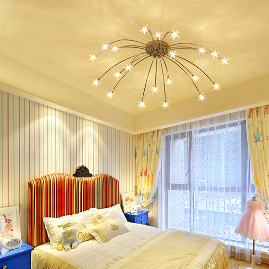 Beautiful Fireworks Semi Flush Ceiling Light Metal Chrome Ceiling Fixture for Kindergarten 21 Chrome Clearhalo 'Ceiling Lights' 'Close To Ceiling Lights' 'Close to ceiling' 'Semi-flushmount' Lighting' 171709