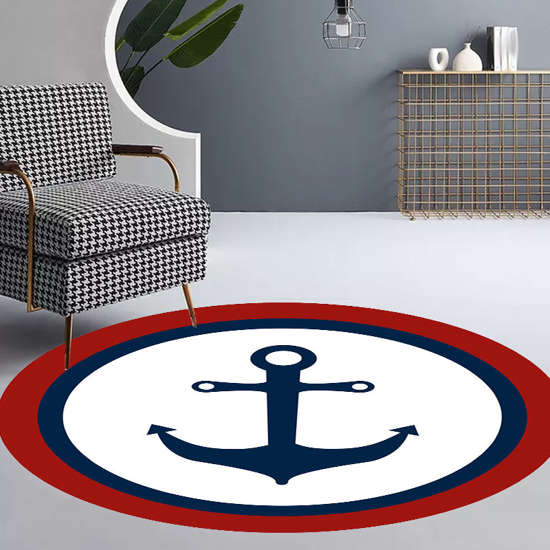 Unique Navigation Pattern Rug with Ship and Anchor Blue and White Kids Rug Polyester Washable Pet Friendly Anti-Slip Carpet for Children's Room Red Clearhalo 'Area Rug' 'Rug' 1717102