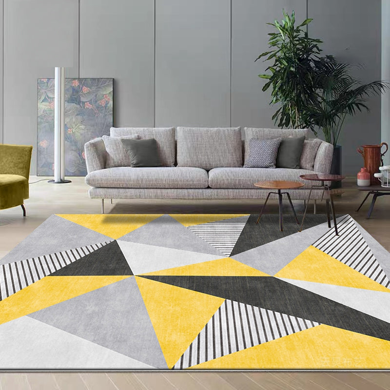 Nordic Geometric Pattern Rug with Stripe Yellow and Grey Modern Rug Polyester Washable Pet Friendly Anti-Slip Carpet for Living Room Black Clearhalo 'Area Rug' 'Modern' 'Rugs' Rug' 1717185