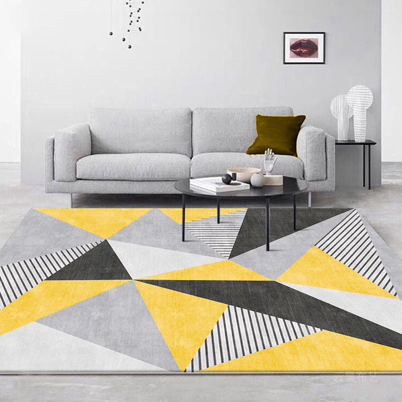 Nordic Geometric Pattern Rug with Stripe Yellow and Grey Modern Rug Polyester Washable Pet Friendly Anti-Slip Carpet for Living Room Clearhalo 'Area Rug' 'Modern' 'Rugs' Rug' 1717186