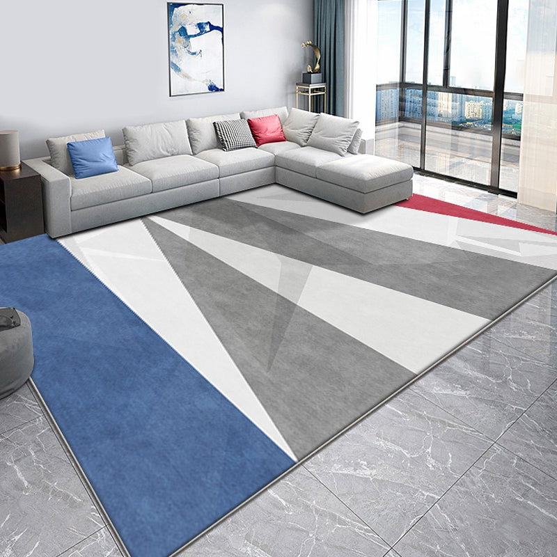 Grey and Blue Modernist Rug Polyester Colorblock Rug Pet Friendly Washable Anti-Slip Backing Carpet for Living Room Grey Clearhalo 'Area Rug' 'Modern' 'Rugs' Rug' 1717269