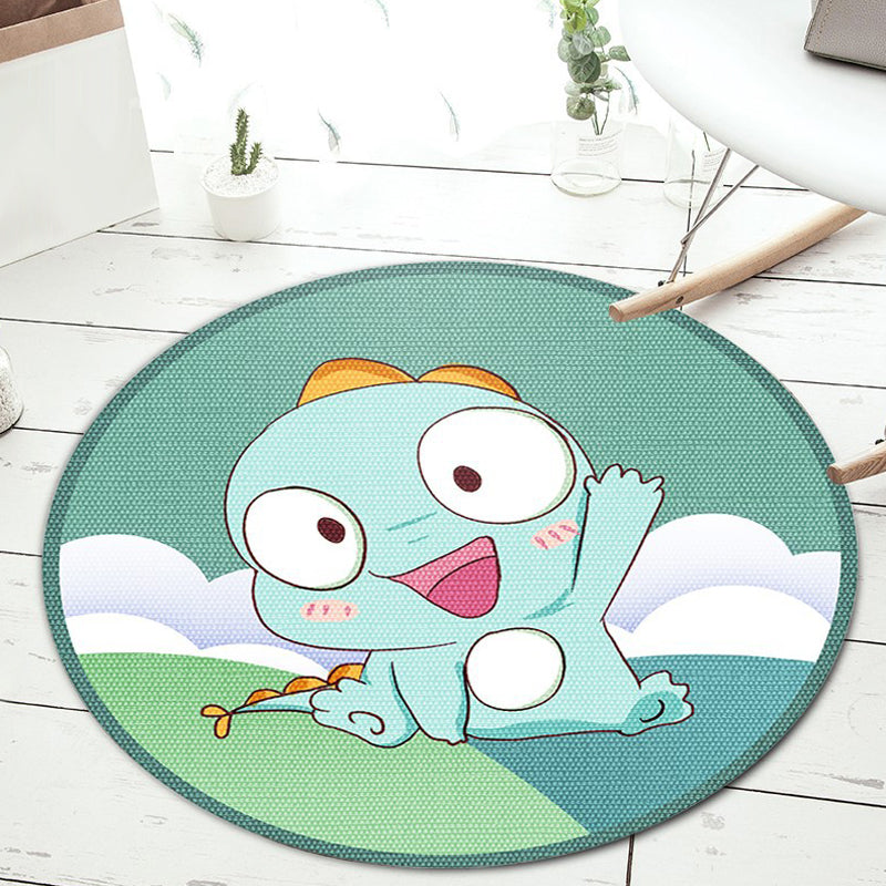 Stylish Cartoon Animal Pattern Rug Green and Blue Kids Rug Polyester Pet Friendly Washable Non-Slip Backing Area Rug for Nursery Light Green Clearhalo 'Area Rug' 'Rug' 1717283