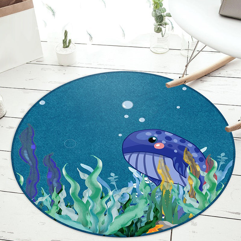 Stylish Cartoon Animal Pattern Rug Green and Blue Kids Rug Polyester Pet Friendly Washable Non-Slip Backing Area Rug for Nursery Blue Clearhalo 'Area Rug' 'Rug' 1717285