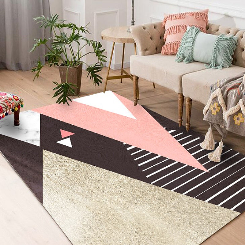 Modern Geometric Pattern Rug with Stripe Printed Multicolor Polyester Rug Washable Non-Slip Pet Friendly Carpet for Living Room Brown Clearhalo 'Area Rug' 'Modern' 'Rugs' Rug' 1717352