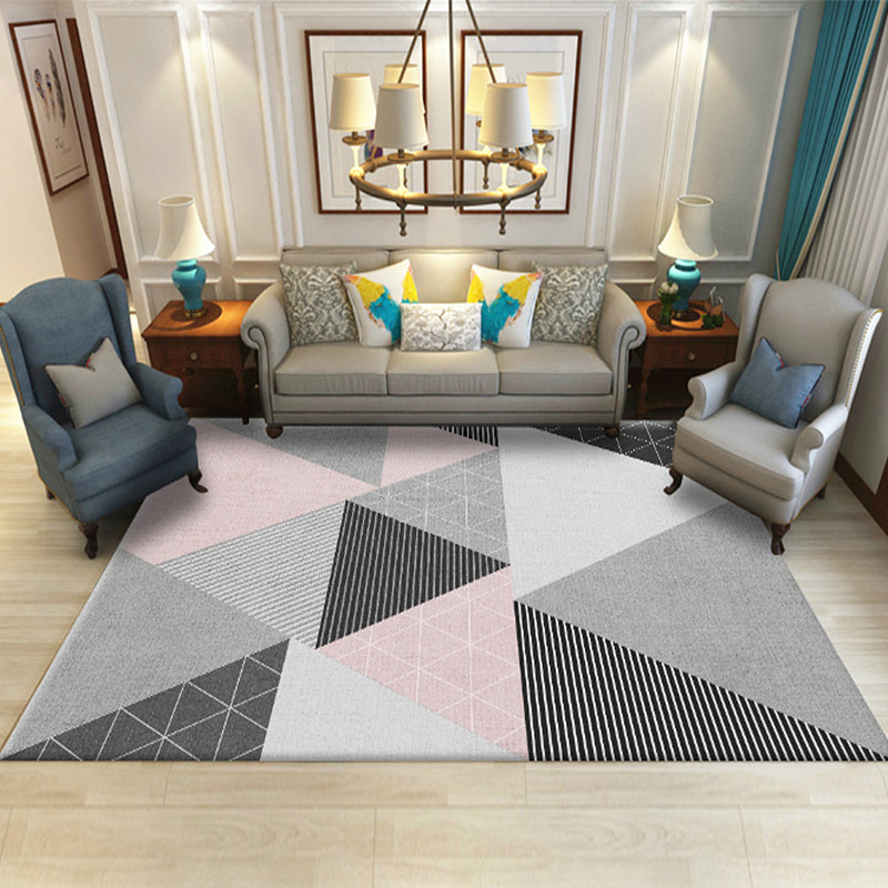 Modern Geometric Pattern Rug with Stripe Printed Multicolor Polyester Rug Washable Non-Slip Pet Friendly Carpet for Living Room Light Pink Clearhalo 'Area Rug' 'Modern' 'Rugs' Rug' 1717358